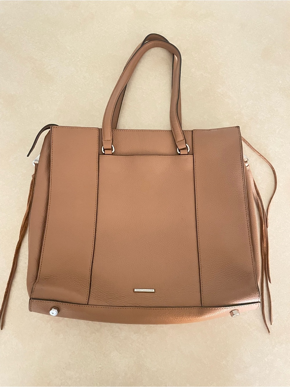 Rebecca Minkoff Side Zip Regan Leather Tote Bag Purse Tan